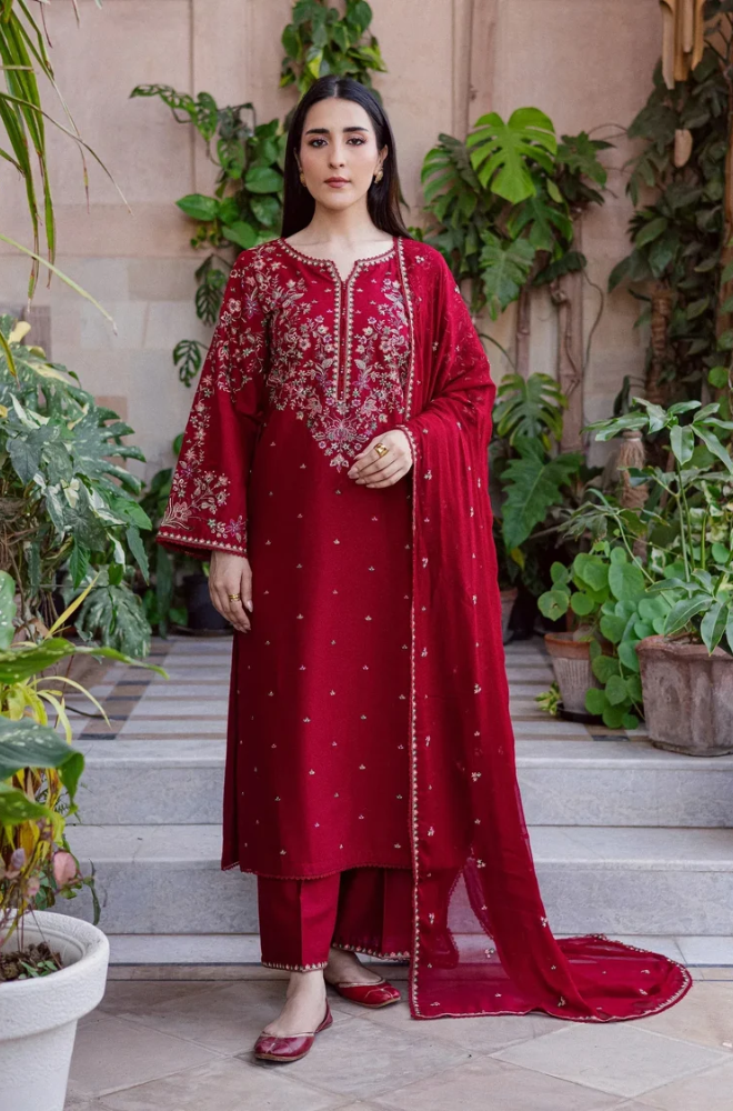Batik- 3PC Unstitched Dhanak Embroidered Shirt with Dhanak Embroidered shawl and Trouser-8007