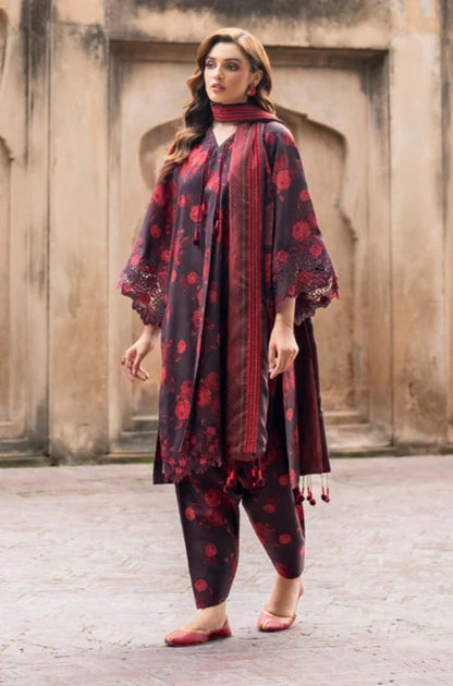 Baroque - 3PC Unstitched Printed Karandi Shirt with Printed Karandi Dupatta and Same Printed Trouser - ES1163