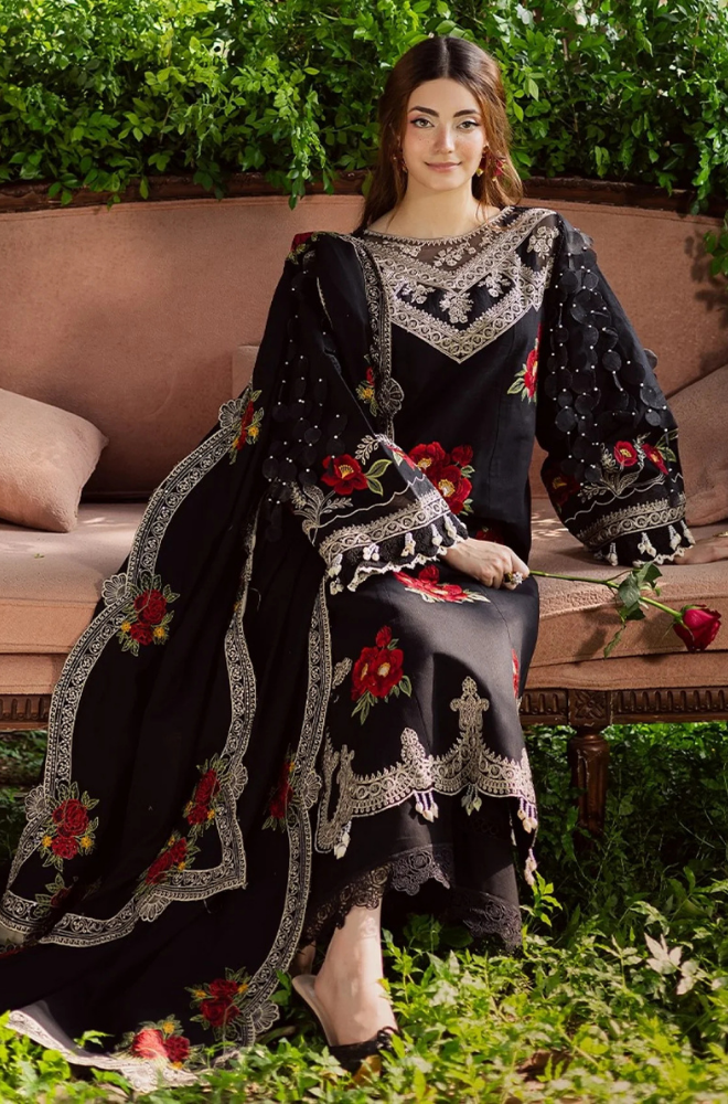 PARISHAY - 3PC Unstitched Lawn Embroidered Shirt with Embroidered Slub Net Dupatta - ES 2197