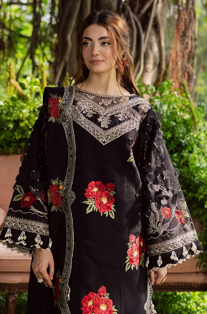 PARISHAY - 3PC Unstitched Lawn Embroidered Shirt with Embroidered Slub Net Dupatta - ES 2197