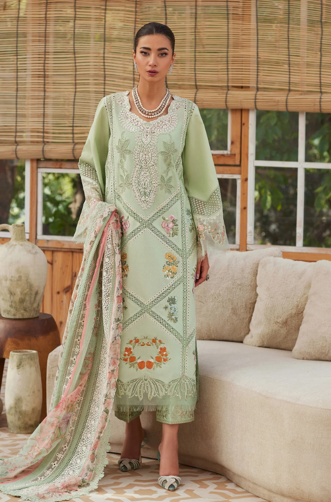 CRIMSON - 3PC Unstitched Lawn Embroidered Shirt with Embroidered Printed Dupatta - ES 2195