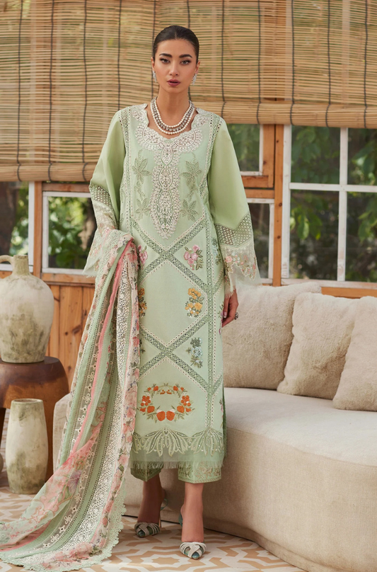 CRIMSON - 3PC Unstitched Lawn Embroidered Shirt with Embroidered Printed Dupatta - ES 2195