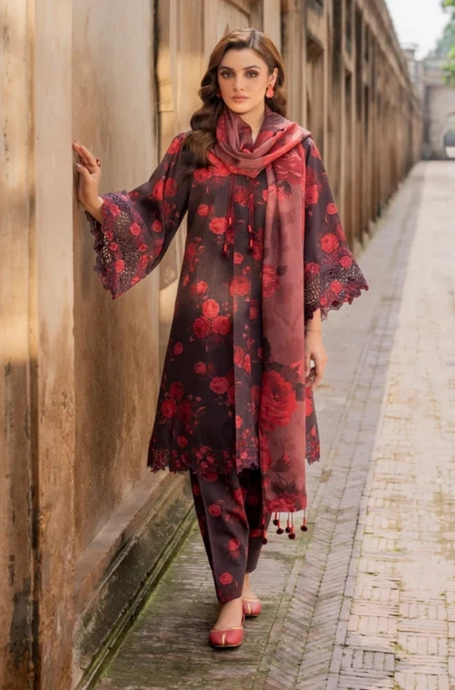Baroque - 3PC Unstitched Printed Karandi Shirt with Printed Karandi Dupatta and Same Printed Trouser - ES1163