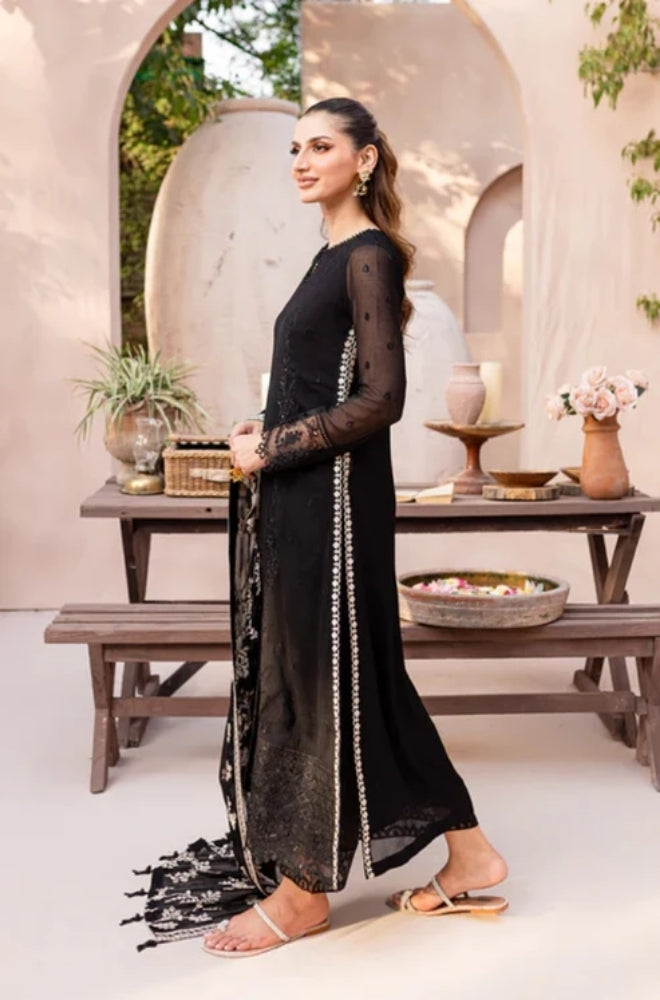 Azure - 3PC Unstitched Shamooz Silk Sequence Embroidered Shirt with Chiffon Embroidered Dupatta and Embroidered Trousers -ES1184