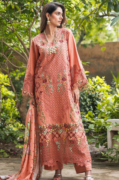 Asifa & Nabeel - 3PC Unstitch Lawn Embroidered Shirt with Embroidered Printed Chiffon Dupatta - ES 2155