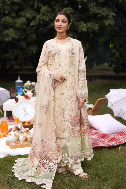 Kahf - 3PC Unstitched Lawn Embroidered Shirt with Embroidered Slub Net Dupatta and Trouser - ES 2226