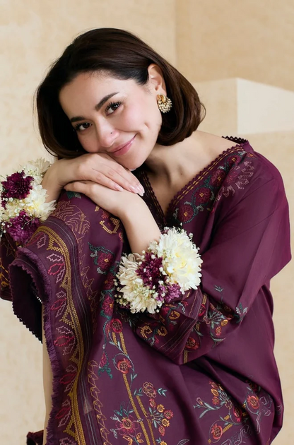 Mishkaa - 3PC Lawn Embroidered Shirt with Embroidered Chiffon Dupatta (Unstitched)-ES1405