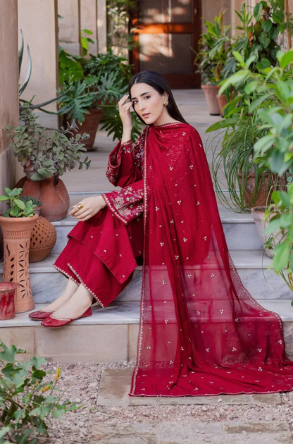 Batik- 3PC Unstitched Dhanak Embroidered Shirt with Dhanak Embroidered shawl and Trouser-8007