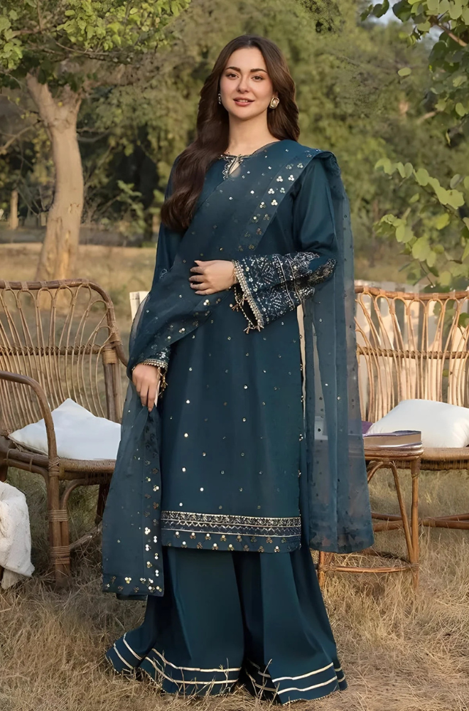 Allys - 3PC Unstitched Lawn Sequence Embroidered Shirt with Sequence Embroidered Chiffon Dupatta - ES 1320