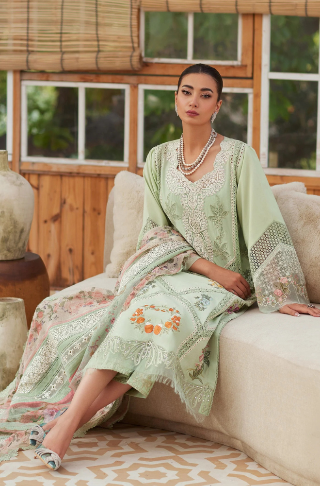 CRIMSON - 3PC Unstitched Lawn Embroidered Shirt with Embroidered Printed Dupatta - ES 2195