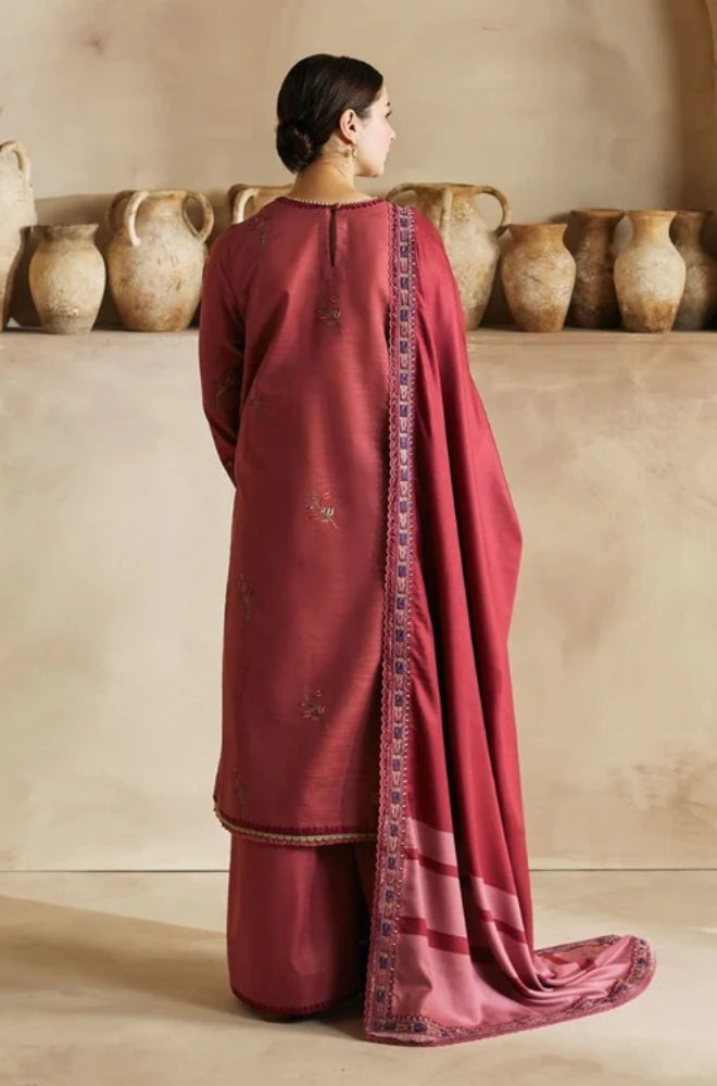 Zara Shah Jahan - 3PC Unstitched Dhanak Embroidered Shirt with Digital Printed Dhanak Shawl and Trouser- ES1045