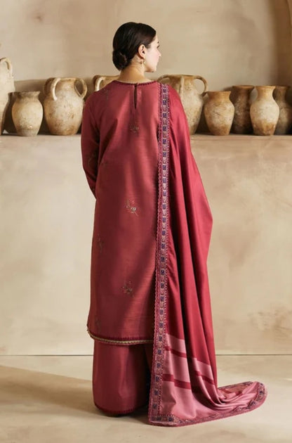 Zara Shah Jahan - 3PC Unstitched Dhanak Embroidered Shirt with Digital Printed Dhanak Shawl and Trouser- ES1045