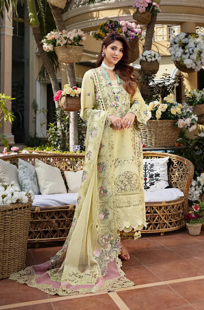 ELAF - 3PC Unstitched Lawn Embroidered Shirt with Embroidered Slub Net Dupatta - ES 2194