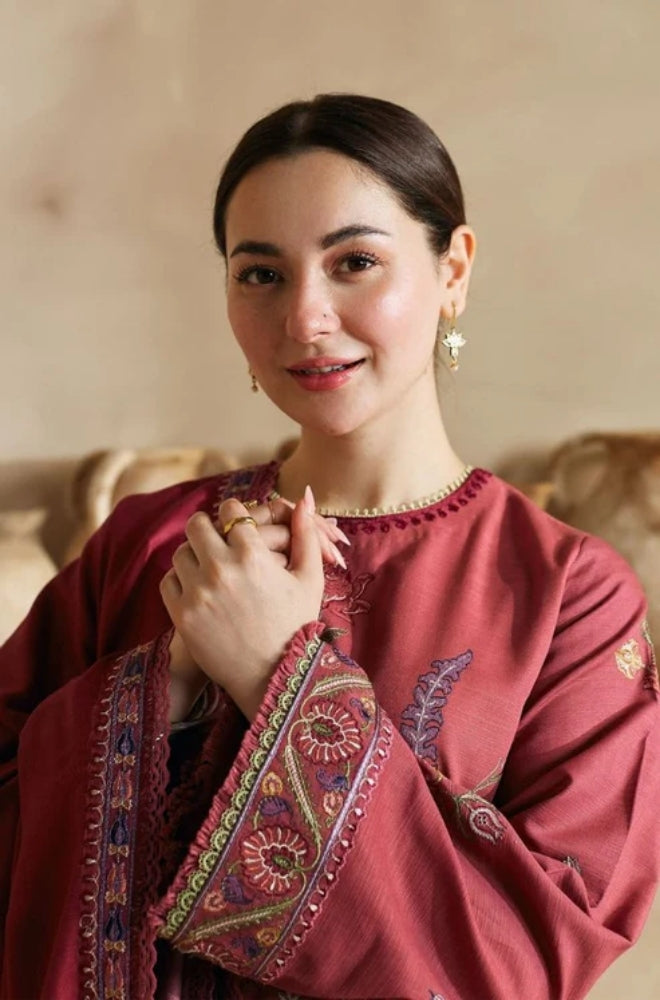 Zara Shah Jahan - 3PC Unstitched Dhanak Embroidered Shirt with Digital Printed Dhanak Shawl and Trouser- ES1045