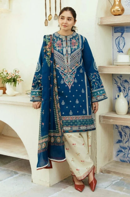 Zara Shah Jahan - 3PC Unstitched Dhanak Embroidered Shirt with Digital Printed  Shawl and Embroidered Trousers - ES1042