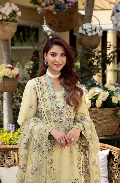 ELAF - 3PC Unstitched Lawn Embroidered Shirt with Embroidered Slub Net Dupatta - ES 2194