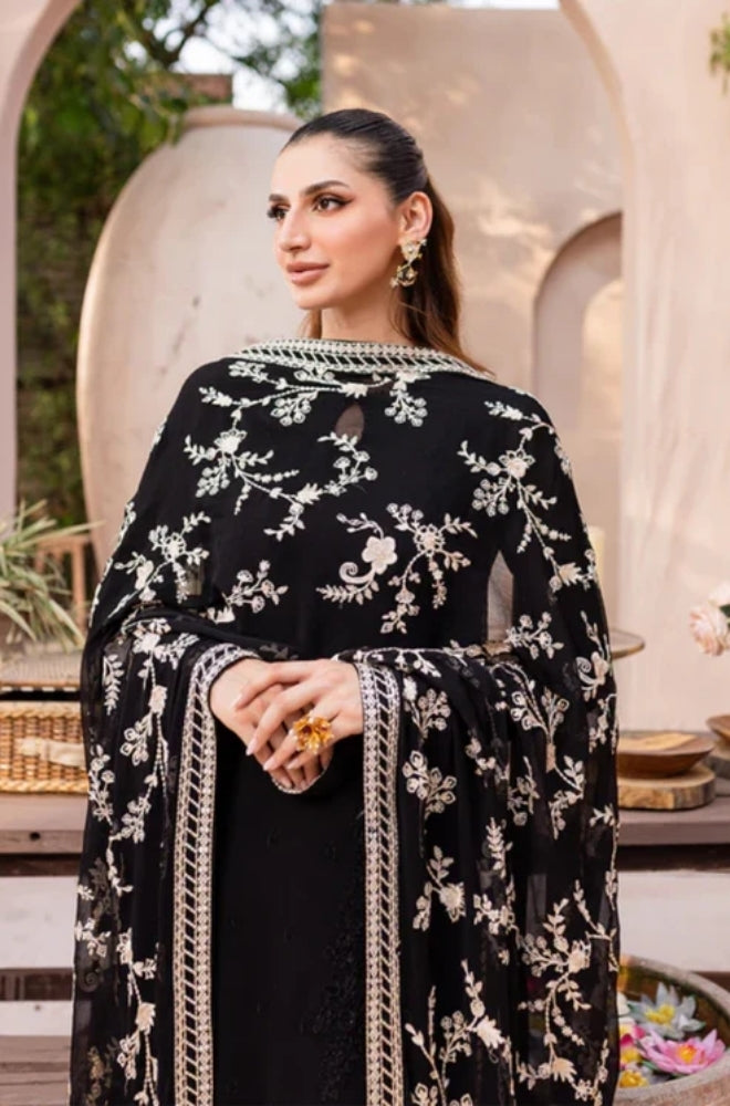 Azure - 3PC Unstitched Shamooz Silk Sequence Embroidered Shirt with Chiffon Embroidered Dupatta and Embroidered Trousers -ES1184