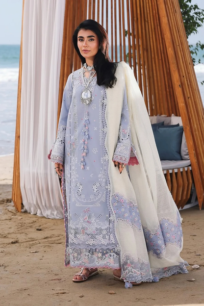 Qalamkar - 3PC Unstitched Lawn Embroidered Shirt with Embroidered Monar Dupatta and Trouser - ES 2233