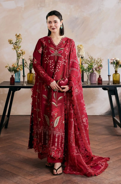 Maryam Hussain - 3PC Unstitched Lawn Embroidered Shirt with Cotton Net Embroidered Dupatta and Trouser - ES3005