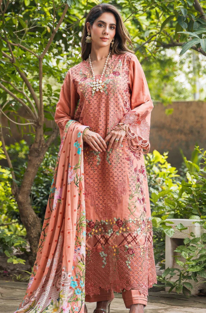 Asifa & Nabeel - 3PC Unstitch Lawn Embroidered Shirt with Embroidered Printed Chiffon Dupatta - ES 2155