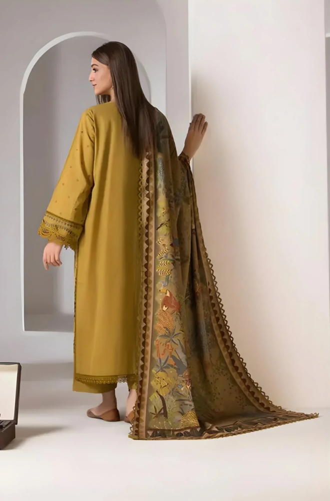 Sobia Nazir - 3PC Unstitched Dhanak Embroidered Shirt with Digital Printed Dupatta - ES 2118