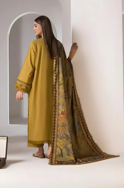Sobia Nazir - 3PC Unstitched Dhanak Embroidered Shirt with Digital Printed Dupatta - ES 2118