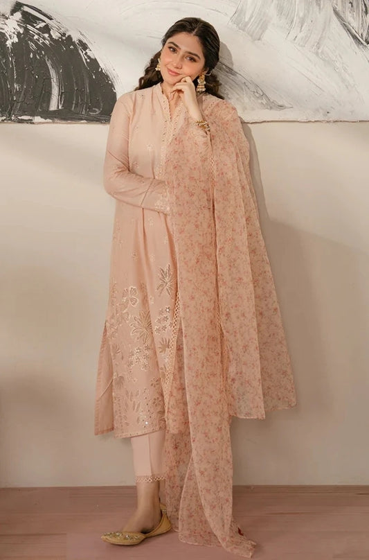 Cross Stitch - 3PC Unstitched Lawn Embroidered Shirt with Printed Cotton Net Dupatta - ES1241