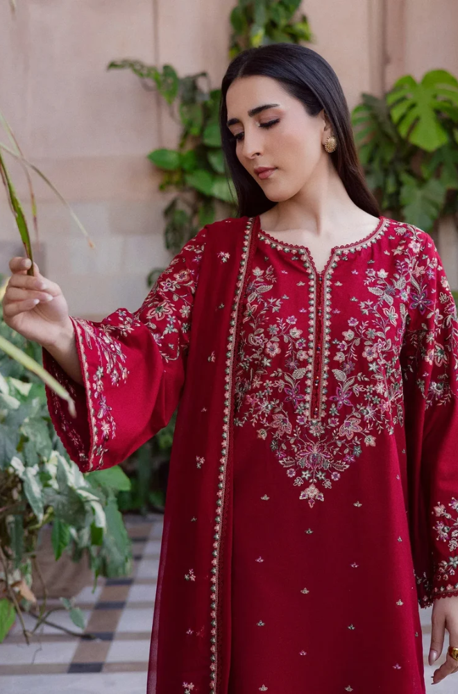 Batik- 3PC Unstitched Dhanak Embroidered Shirt with Dhanak Embroidered shawl and Trouser-8007