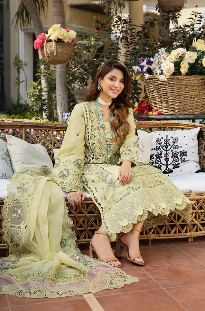 ELAF - 3PC Unstitched Lawn Embroidered Shirt with Embroidered Slub Net Dupatta - ES 2194