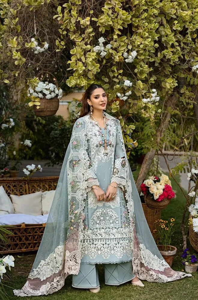 ELAF - 3PC Unstitched Lawn Embroidered Shirt with Slub Net Dupatta - ES 2192