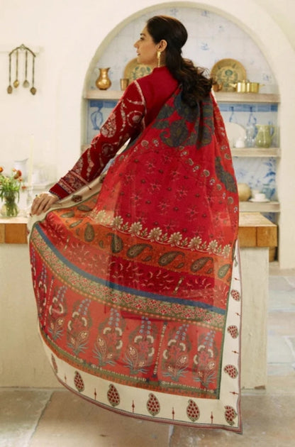 Zara Shah Jahan - 3PC Unstitched Dhanak Embroidered Shirt with Digital Printed  shawl and Embroidered Trouser- ES1041