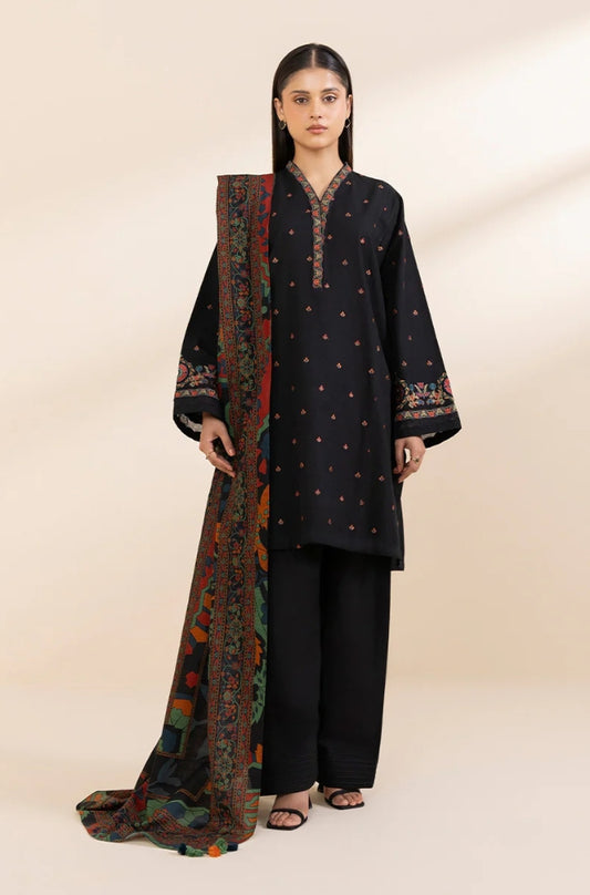 Sapphire - 3PC Unstitched Khaddar Embroidered Front with Digital Printed Shawl and Plain Trouser - ES1217
