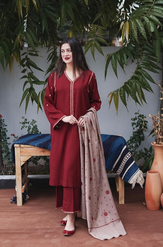 Aisling - 3PC Unstitched Dhanak Embroidered Shirt with Dhanak Embroidered Dupatta and Trouser - ES1201