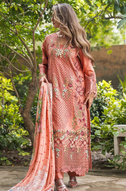 Asifa & Nabeel - 3PC Unstitch Lawn Embroidered Shirt with Embroidered Printed Chiffon Dupatta - ES 2155