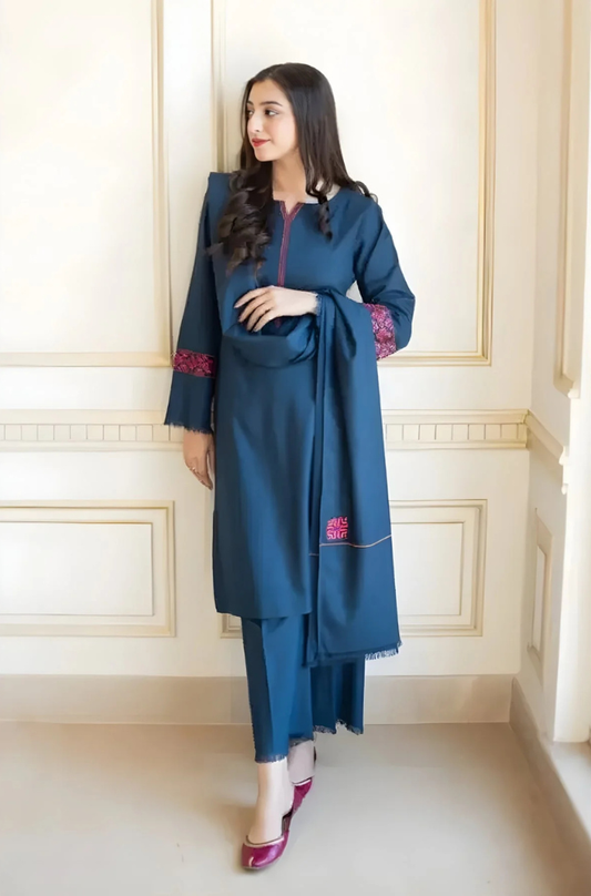 Aisling - 3PC Unstitched Dhanak Embroidered Shirt with Dhanak Embroidered Dupatta and Trouser - ES 2120