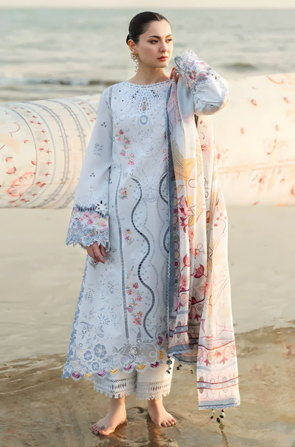 Qalamkar - 3PC Unstitched Lawn Embroidered Shirt with Monark Printed Dupatta and Trouser - ES 2221