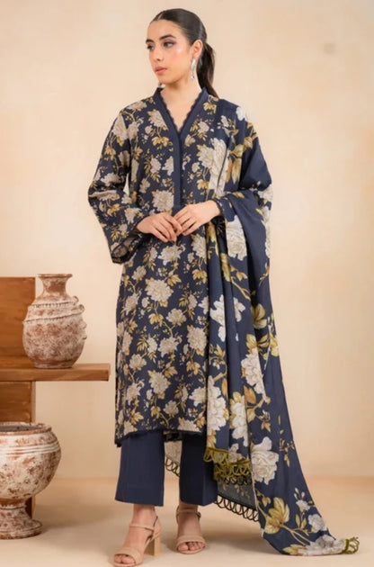 Baroque - 3PC Unstitched Printed Khaddar Shirt with Printed Khaddar Dupatta and Same Printed Trouser - ES1168