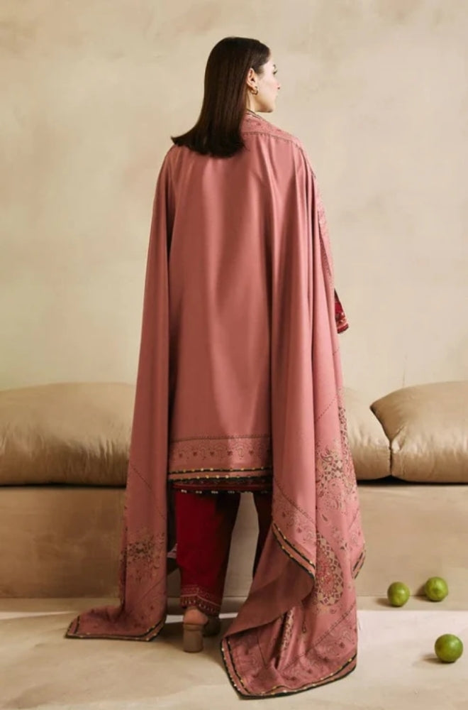 Zara Shah Jahan - 3PC Unstitched Dhanak Embroidered Shirt with Embroidered Back and Dhanak Embroidered Shawl - ES1040