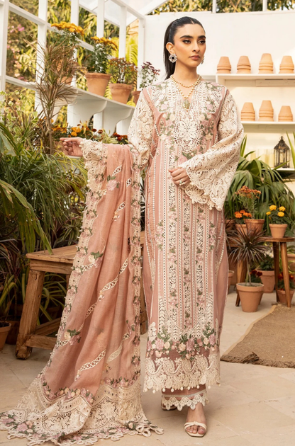 ELAF - 3PC Unstitched Lawn Embroidered Shirt with Embroidered Slub Net Dupatta - ES 2213