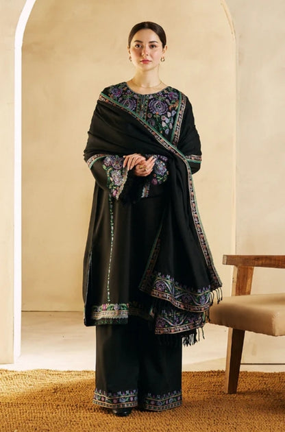 Zara Shah Jahan - 3PC Unstitched Dhanak Embroidered Shirt with Digital Printed Dhanak Shawl and Embroidered Trouser - ES 1044