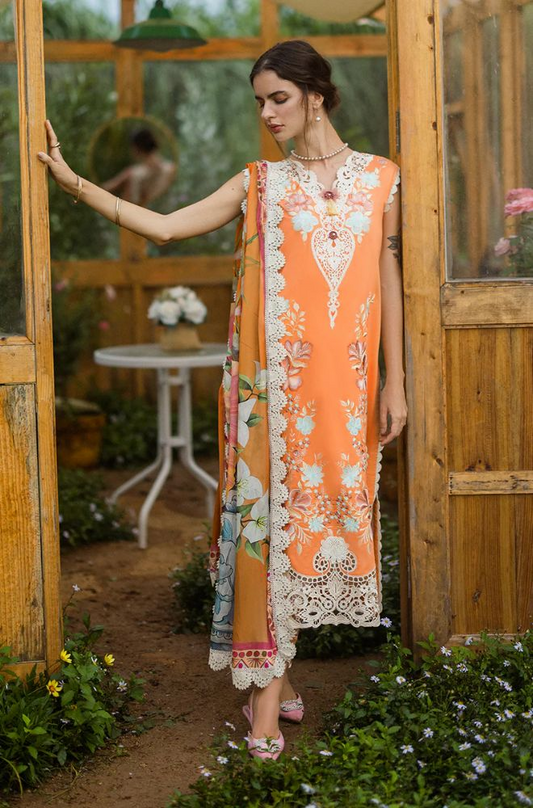 Mushq - 3PC Lawn Embroidered Shirt with Printed Silk Dupatta (Unstitched) - ES-1414