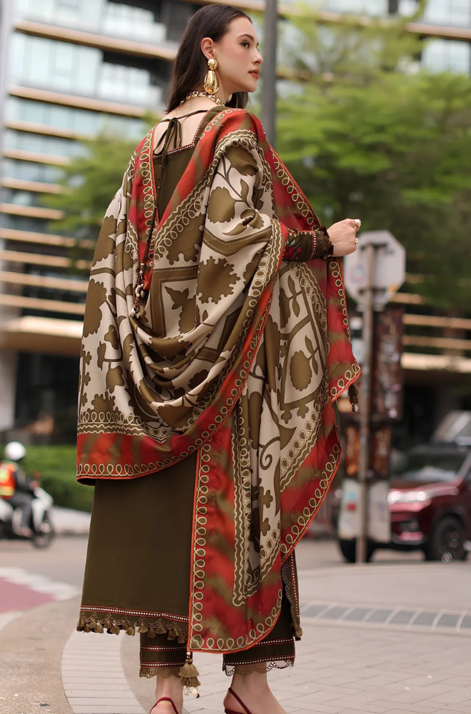 Charizma - 3PC Unstitched Dhanak Embroidered Shirt with Digital Printed Dupatta and Trouser -ES 8004