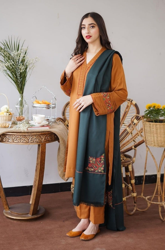 Aisling - 3PC Unstitched Dhanak Embroidered Shirt with Embroidered Dupatta and Trouser - ES1191