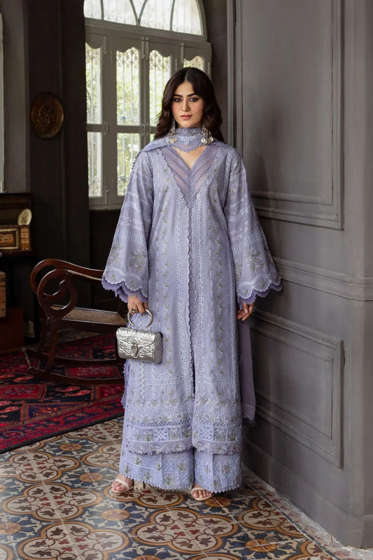 Kahf - 3PC Unstitched Lawn Embroidered Shirt with Embroidered Slub Net Dupatta and Trouser - ES 2227