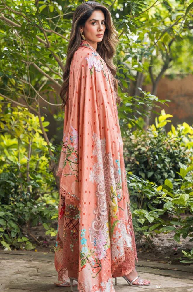 Asifa & Nabeel - 3PC Unstitch Lawn Embroidered Shirt with Embroidered Printed Chiffon Dupatta - ES 2155