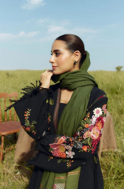 Zara Shah Jahan - 3PC Unstitched Dhanak Embroidered Shirt with Printed Shawl and Trouser - ES1036