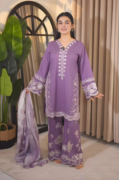 Maria B - 3PC Unstitched Lawn Embroidered Shirt with Digital Printed Dupatta and Embroidered Trouser - ES3006