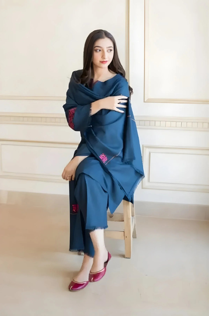 Aisling - 3PC Unstitched Dhanak Embroidered Shirt with Dhanak Embroidered Dupatta and Trouser - ES 2120