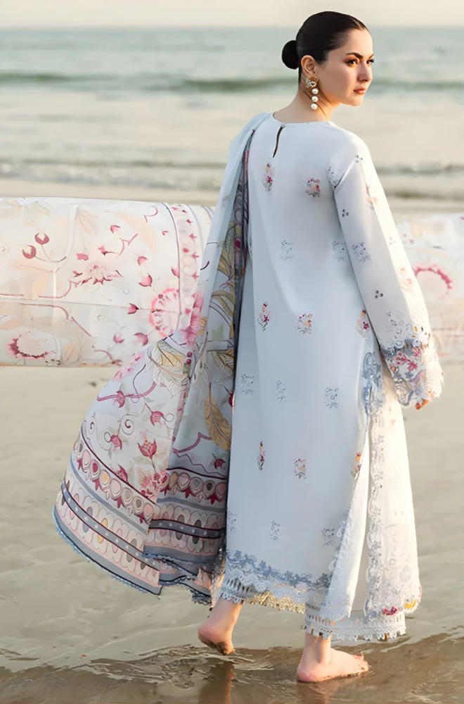 Qalamkar - 3PC Unstitched Lawn Embroidered Shirt with Monark Printed Dupatta and Trouser - ES 2221