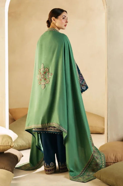Zara Shah Jahan - 3PC Unstitched Dhanak Embroidered Shirt with Embroidered Dhanak Shawl and Trouser - ES1039